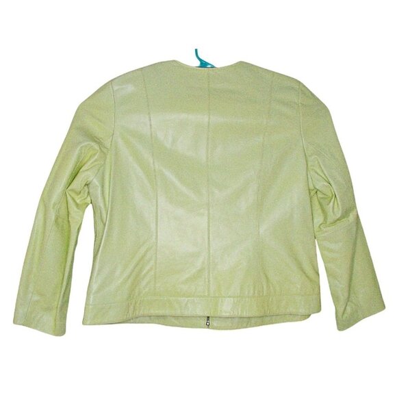 i.e. Woman Soft Leather Zip Vintage Geo Jacket Boho Light Lime Green Sz 2X NWT - Picture 2 of 12